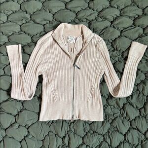 Hippie Rose Beige Ribbed Zip-Up top